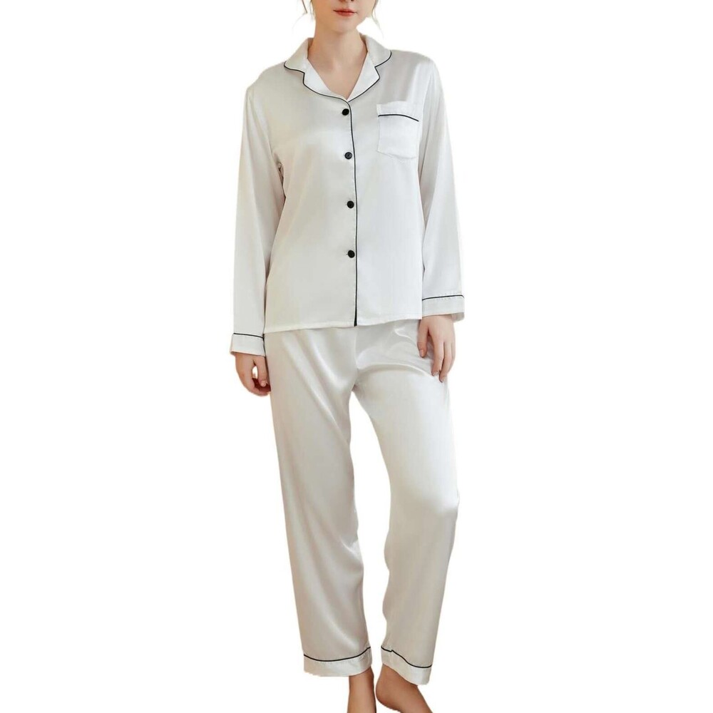 Women's Silk Satin Pajama Set 2Pcs long sleeve Bridal Bridesmaid PJs Sleepwear